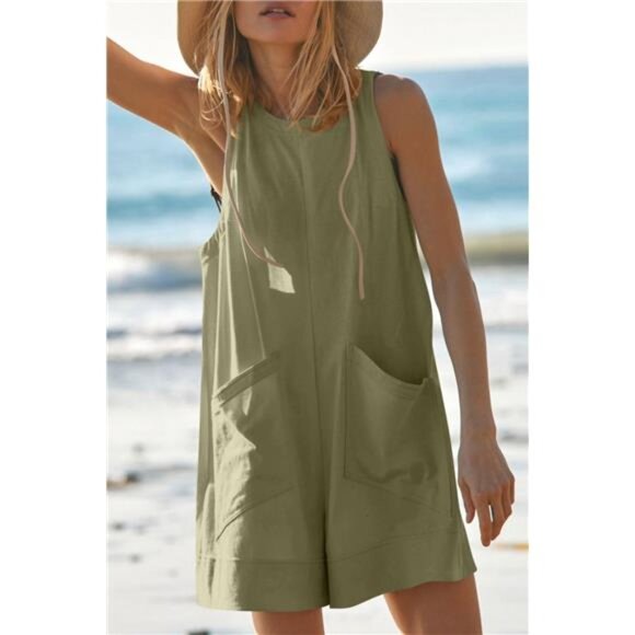 Lovelet Round Neck Sleeveless Romper with Pockets - Picture 1 of 16